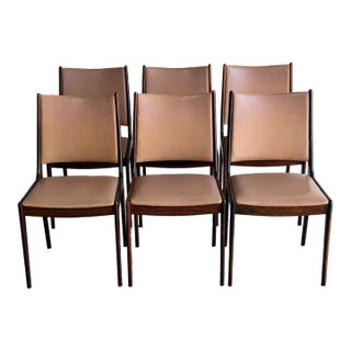Johannes Andersen Rosewood Dining Chairs Set of 6 Leather Seating Denmark 1960s For Sale