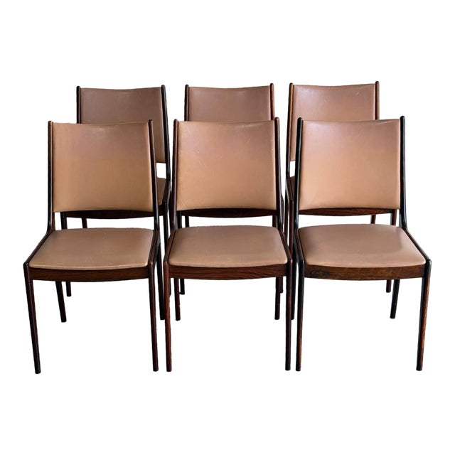 Johannes Andersen Rosewood Dining Chairs Set of 6 Leather Seating Denmark 1960s For Sale