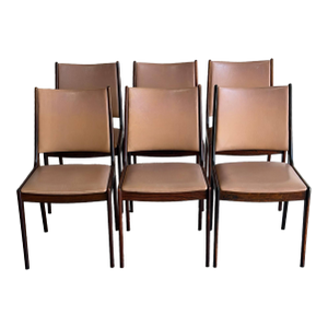 Johannes Andersen Rosewood Dining Chairs Set of 6 Leather Seating Denmark 1960s