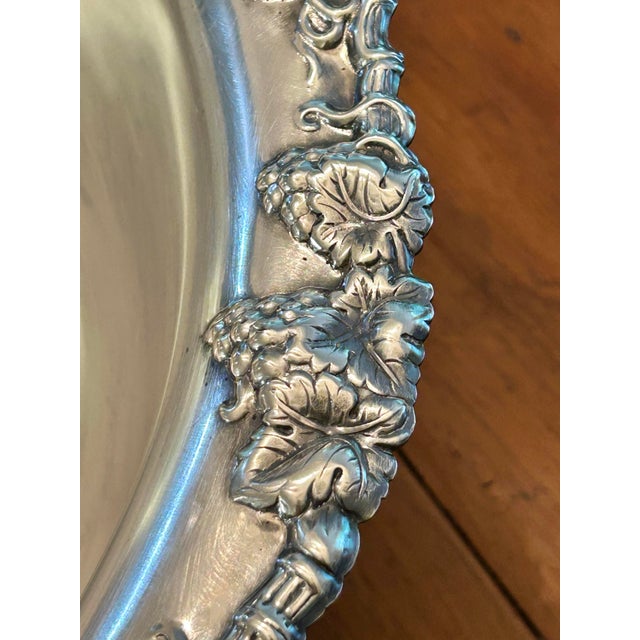Mid 20th Century Vintage Gorham Newport Silverplate Punch Bowl, 18” Diameter Footed Centerpiece With Grape & Shell Rim For Sale - Image 5 of 12