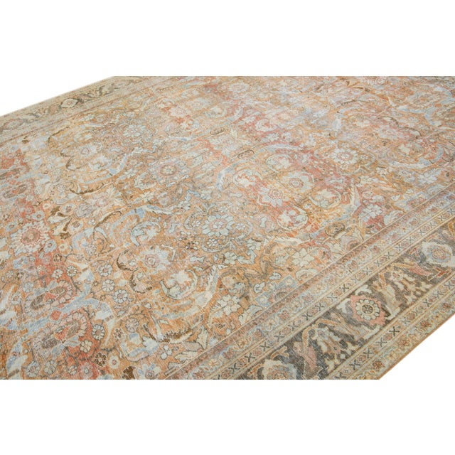 1920s Allover Antique Persian Mahal Wool Rug With Orange / Rust Field For Sale In New York - Image 6 of 7