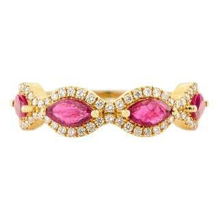 Diamond Ruby Marquise Cut 14k Gold Wedding Band Size 7 For Sale