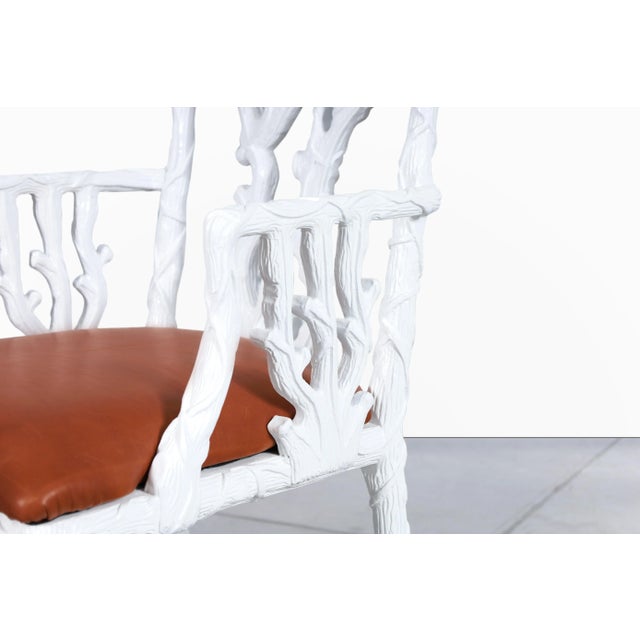 White Vintage Hollywood Regency White Lacquered and Leather Armchairs, 1950s For Sale - Image 8 of 12