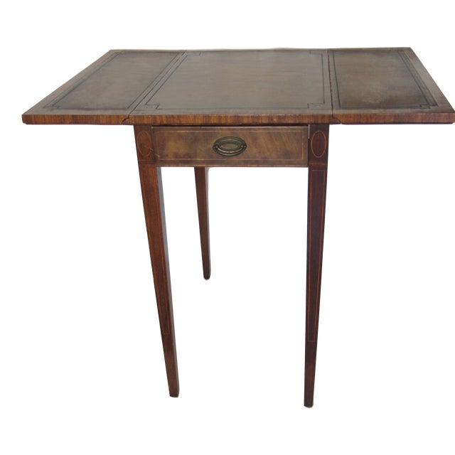 Vintage Heirloom Weiman Drop Leaf Side Table with Leather Top Chairish