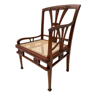 Art Nouveau Armchair with Wicker Seat by H.P. Mutters & Zoon, 1900s For Sale