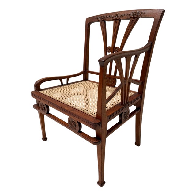 Art Nouveau Armchair with Wicker Seat by H.P. Mutters & Zoon, 1900s For Sale