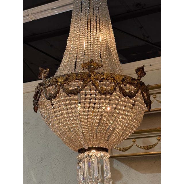 19th Italian Gilt Bronze and Crystal Basket Chandelier For Sale - Image 4 of 8