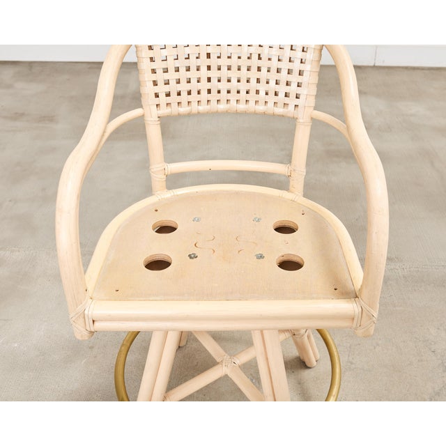 Set of Four McGuire Rattan Leather Swivel Bar Stools For Sale - Image 15 of 18