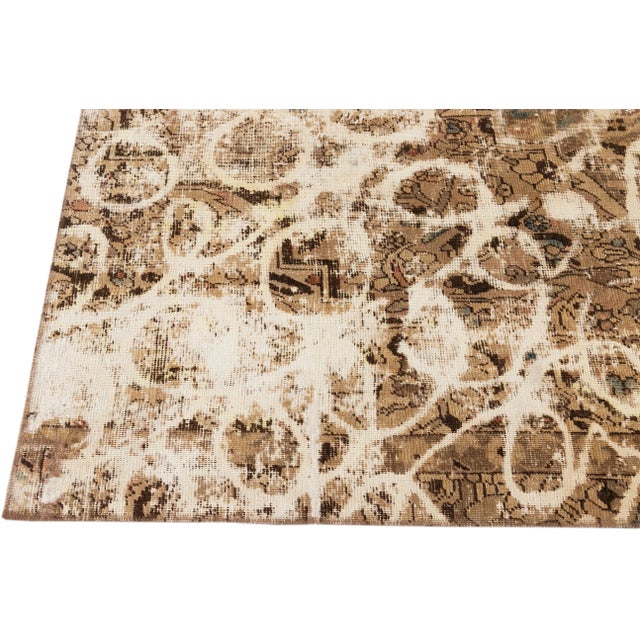 Tan Vintage Distressed Handmade Abstract Tan Wool Rug 7'2" X 10'6" For Sale - Image 8 of 10