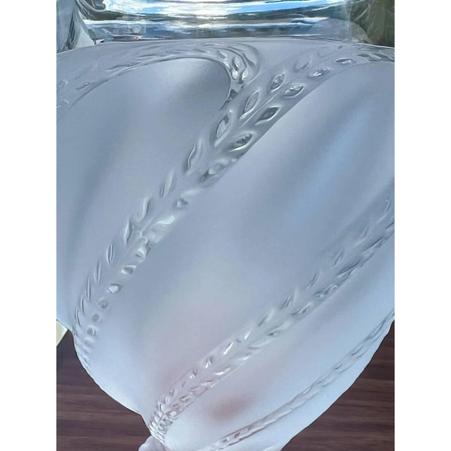 1950s Lalique Ermenonville Frosted Crystal Vase-1950s-France-Leaf Vine-Glass-Bulbous For Sale - Image 5 of 8