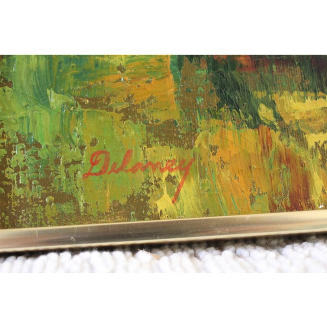 Pair of houseplant paintings - heavily textured - 70s paintings - midcentury - boho - green paintings - still life - vertical painting -gift For Sale - Image 6 of 10