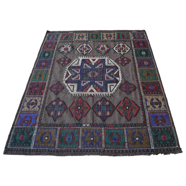 Vintage Sofreh Aghd Wedding Spread, Embroidered Tablecloth, Unique Turkish Rug Table Decor 4x6 Ft Approx For Sale - Image 4 of 11