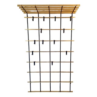 Wall-Mounted Brass and Metal Coat and Hat Rack, 1960s For Sale