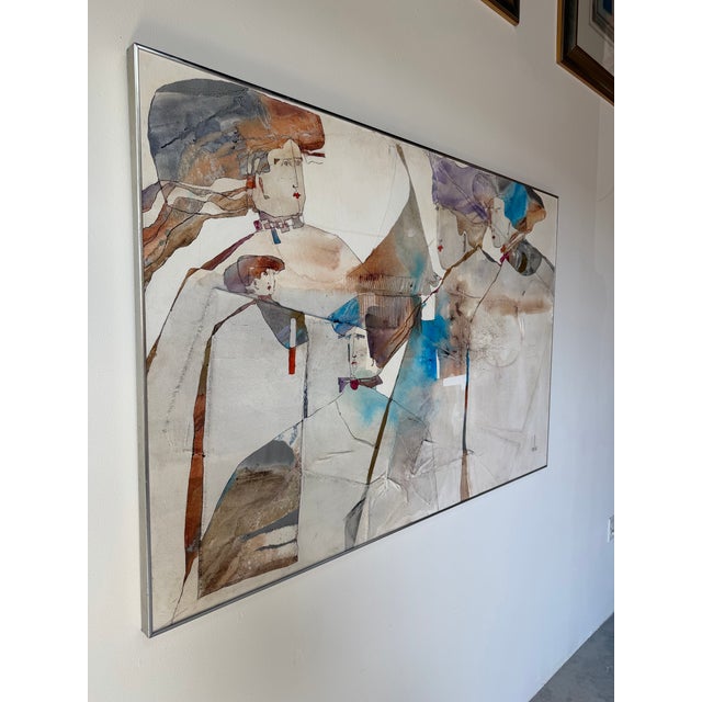 This striking large-scale 1980’s mixed media abstract painting by Haul Hous is a bold and expressive composition that...