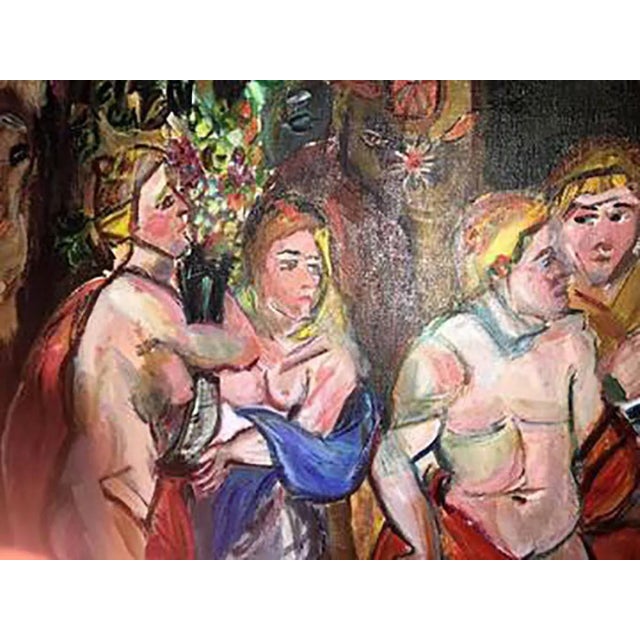 1970s 1970s Wyona Diskin Modern Baroque Feast Oil Painting Amongst Monkeys and Parrot For Sale - Image 5 of 8