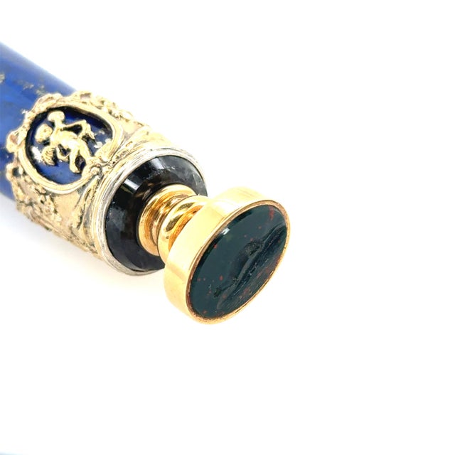 Metal 19th Century 18k Yellow Gold, Vermil Sterling Silver, Lapis & Blood Stone Wax Seal For Sale - Image 7 of 7