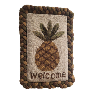 Pineapple Welcome - Hand Hooked by Designer - 100% Wool / Linen Backing