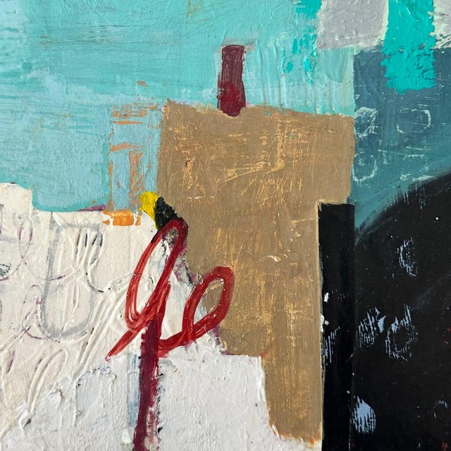 Christiane Corcelle "Thé À La Menthe Ii" Mixed Media on Board, Framed Abstract Painting in Orange and Aqua, 2022 For Sale - Image 4 of 6
