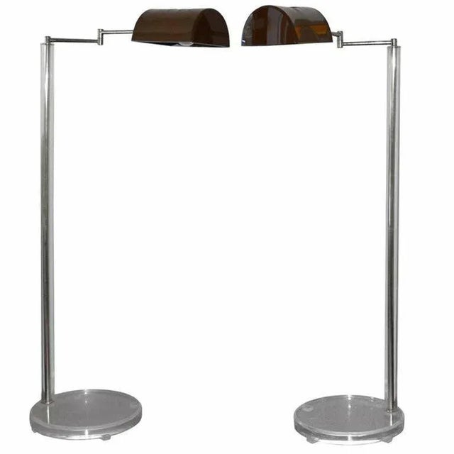 1960 Vintage Bauer Lamp Co. Swing-Arm Pair Pharmacy Floor Lamp Plexi Base-With Built in Rheostat Dim - a Pair For Sale - Image 11 of 11