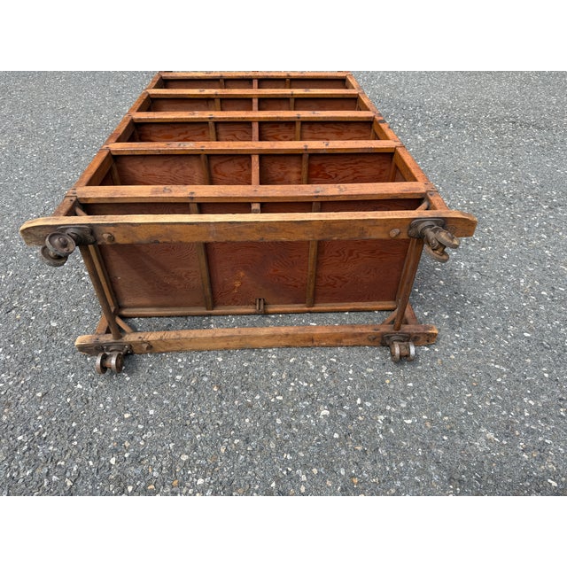 Early 20th Century Maine Shoe Factory Numbered Wood Rolling Cubbies / Industrial Shelving Cart For Sale - Image 15 of 18