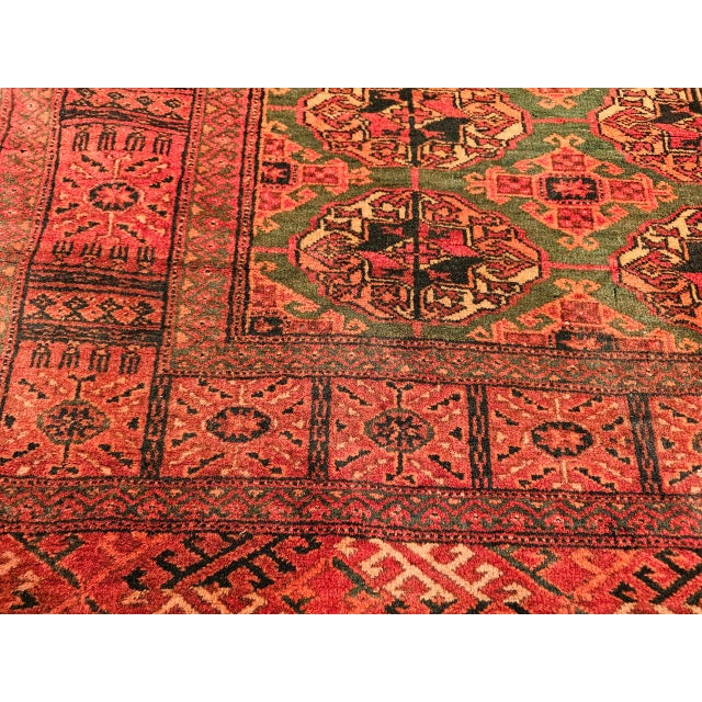 Vintage Turkmen Area Rug, Hand-Knotted Wool, Allover Geometric Pattern, Pistachio Green & Red, 4x8 For Sale - Image 17 of 18