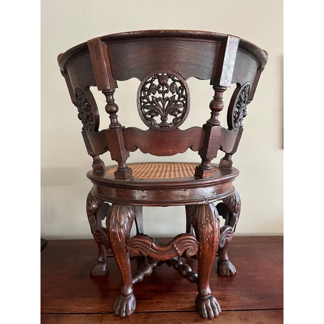 Wood Pair of 19th Century Dutch Colonial Teakwood Burgomaster Chairs With Caned Swivel Seats For Sale - Image 7 of 12