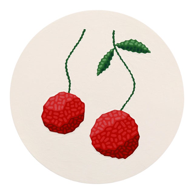Circle Cherries - Original Vibrant Abstract Fruit Still Life Painting on Panel by Will Beger For Sale