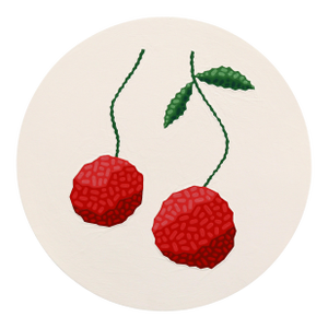 Circle Cherries - Original Vibrant Abstract Fruit Still Life Painting on Panel by Will Beger