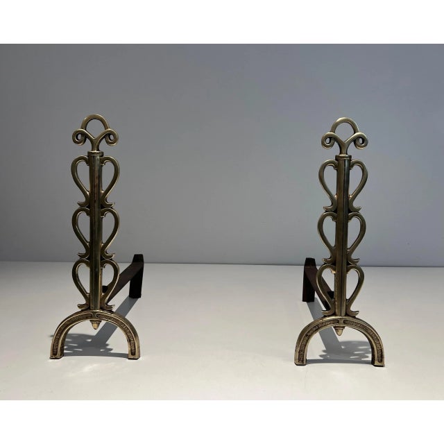 Raymond Subes Brass Andirons in the Style of Raymond Subes - A Pair For Sale - Image 4 of 13