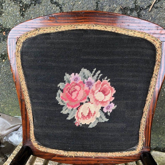 Antique Victorian Style Floral Decorated Grain Painted Side Chair For Sale - Image 4 of 15