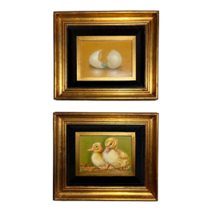 Set of 2 Vintage Original Paintings by Paul Bushnell & Merle Wheeler Signed