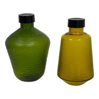 BoConcept Battuto Cut Glass Decorative Bottles, Set of Two For Sale