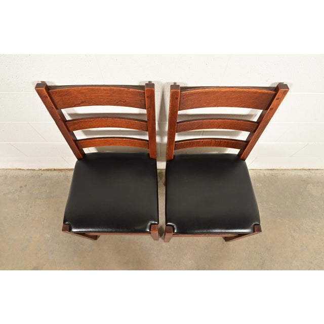 Early 20th Century L. & J. G. Stickley Antique Mission Oak Arts & Crafts Ladder Back Side Chairs or Dining Chairs, Pair For Sale - Image 5 of 14