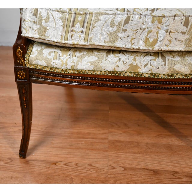 1930 Pair French Carved Mahogany High-Back Living Room Chairs / Spring-Seat For Sale - Image 13 of 18
