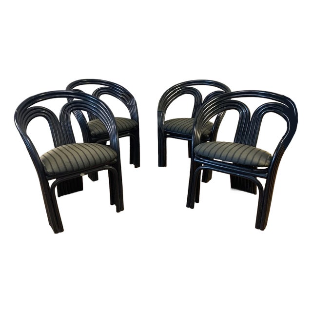 Set Four 1980's Bamboo Rattan Dining Chairs - Axel Enthoven for Rohe Noordwolde For Sale