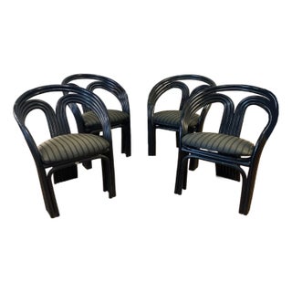 Set Four 1980's Black Bamboo Rattan Dining Chairs - Axel Enthoven for Rohe Noordwolde For Sale