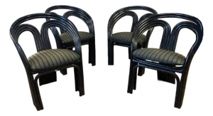 Set Four 1980's Black Bamboo Rattan Dining Chairs - Axel Enthoven for Rohe Noordwolde
