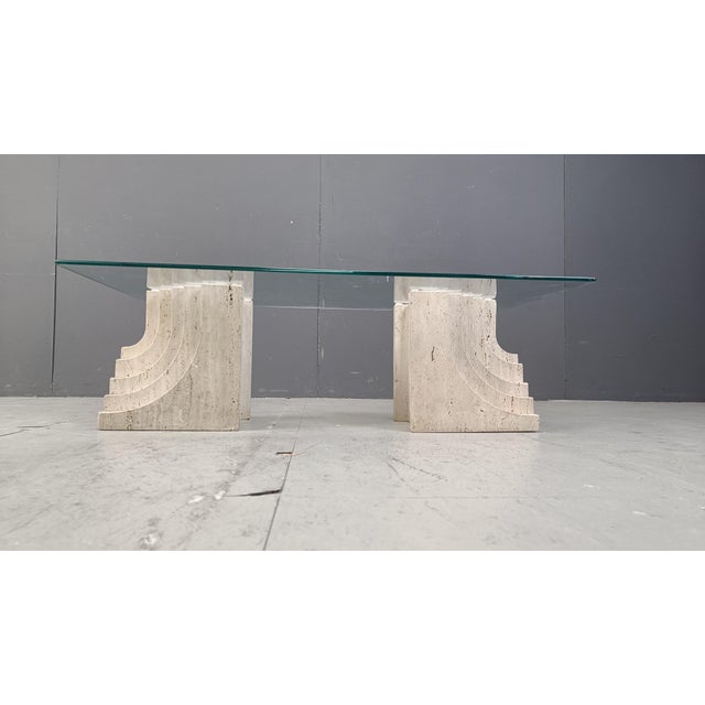 Beige Vintage Travertine Coffee Table Italy , 1970s For Sale - Image 8 of 11
