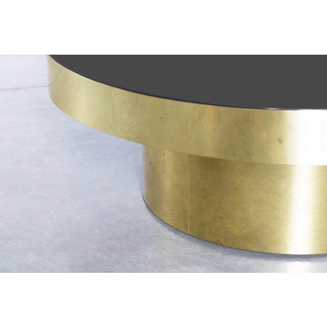 1980s Vintage Round Brass and Smoked Glass Coffee Table For Sale In Los Angeles - Image 6 of 8