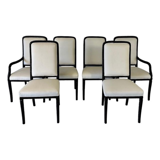 Cream Velvet and Black Lacquered Chairs, Set of 6 For Sale - Image 13 of 13