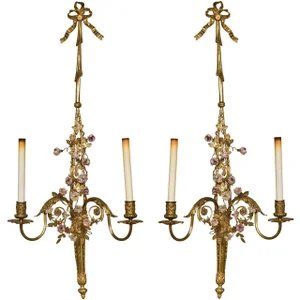 French Belle Epoque-Style Brass Sconces - a Pair