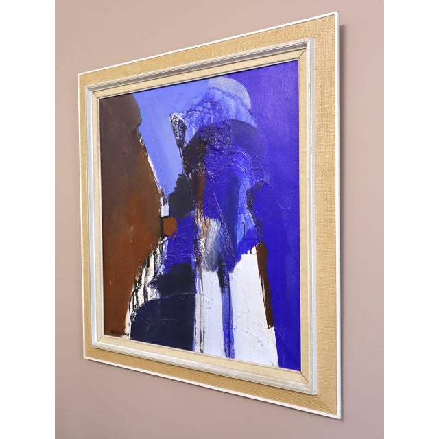 Mid 20th Century Mid-Century Modern 'Blue Division' Vintage Original Abstract Oil Painting by Swedish Painter Hans Osswald (1919-1983), Framed For Sale - Image 5 of 14