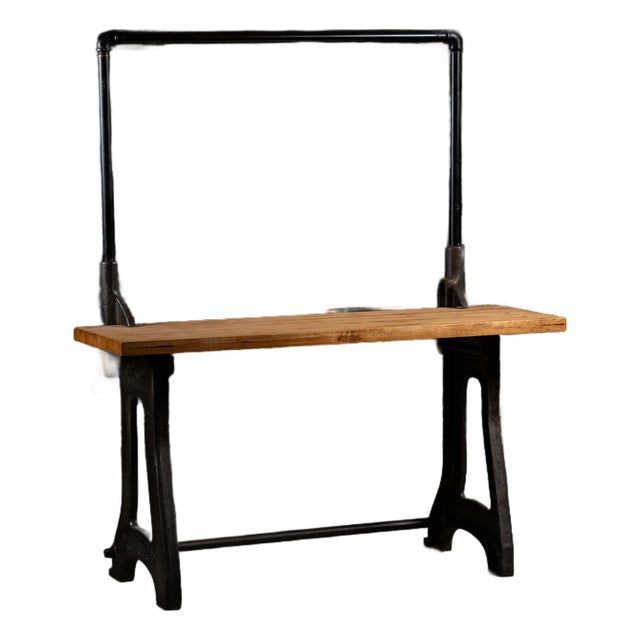 Vintage Industrial Cast Iron Butcher Block Work Bench Island For Sale