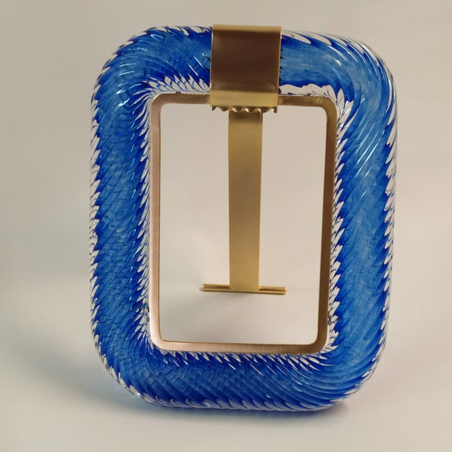 "Blue Marilyn" Blue Murano Style Glass Brass Frame Photo Frame For Sale - Image 6 of 6