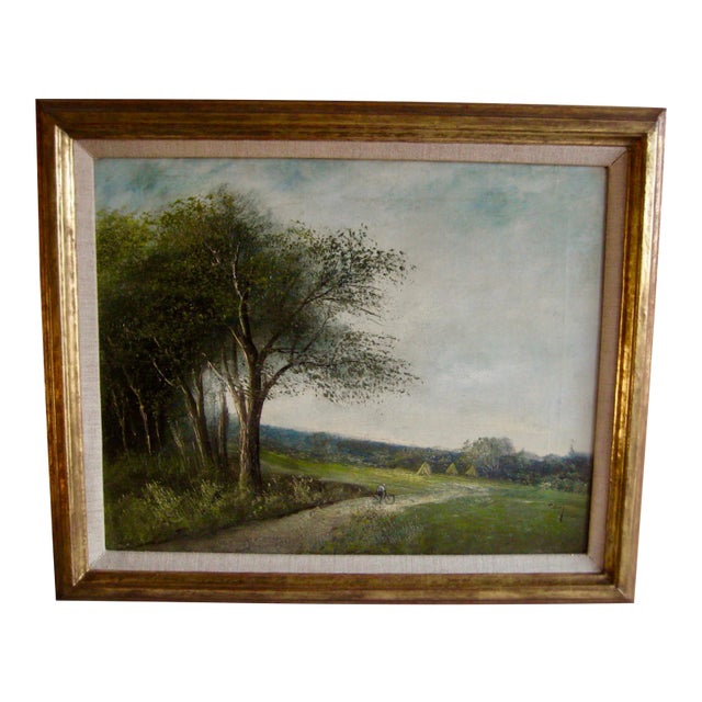19th Century French Oil Painting Landscape Country Side by Lucien Henry Barbizon School For Sale