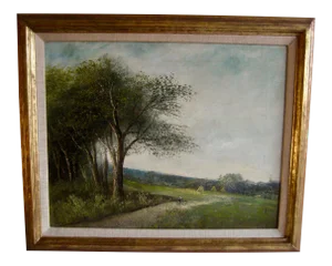 19th Century French Oil Painting Landscape Country Side by Lucien Henry Barbizon School