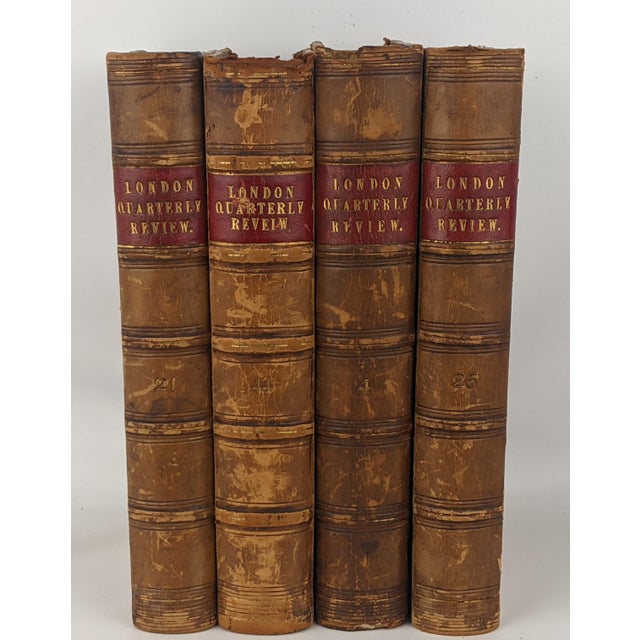 Antique London Quarterly Review Books – Set of 4 Decorative Leather-Bound Volumes For Sale - Image 4 of 13
