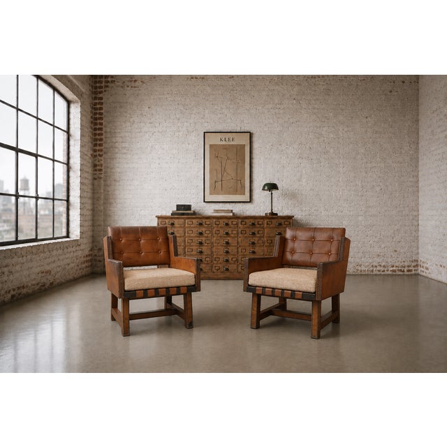 Vintage French Leather Button-Back Armchairs, 1930s, Set of 2 For Sale - Image 11 of 11