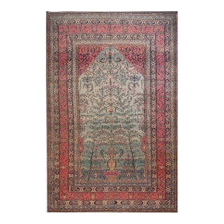Beautiful Sky Blue and Blue Color With Unique Foliate Pattern Antique Tahran Rug For Sale