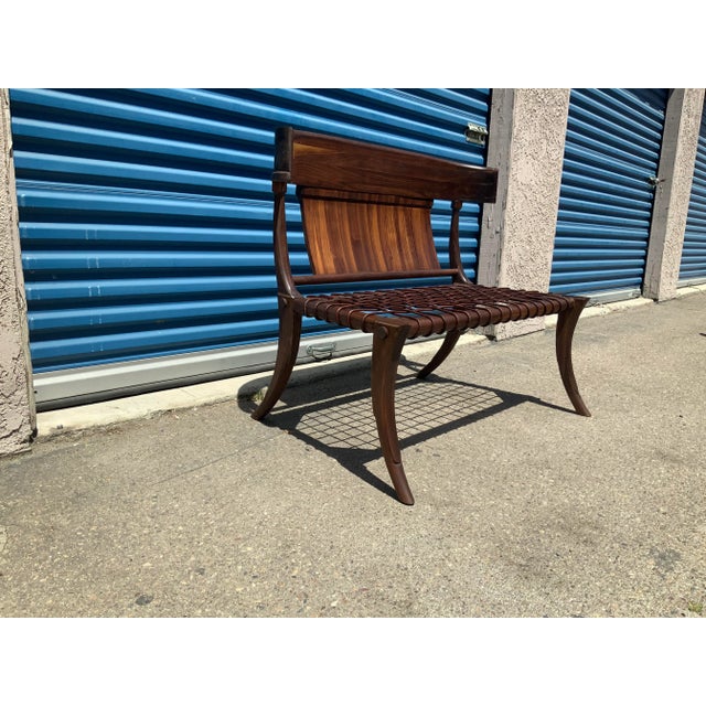 T.H. Robsjohn Gibbings Modern Walnut Klismos Style Settee For Sale - Image 4 of 9